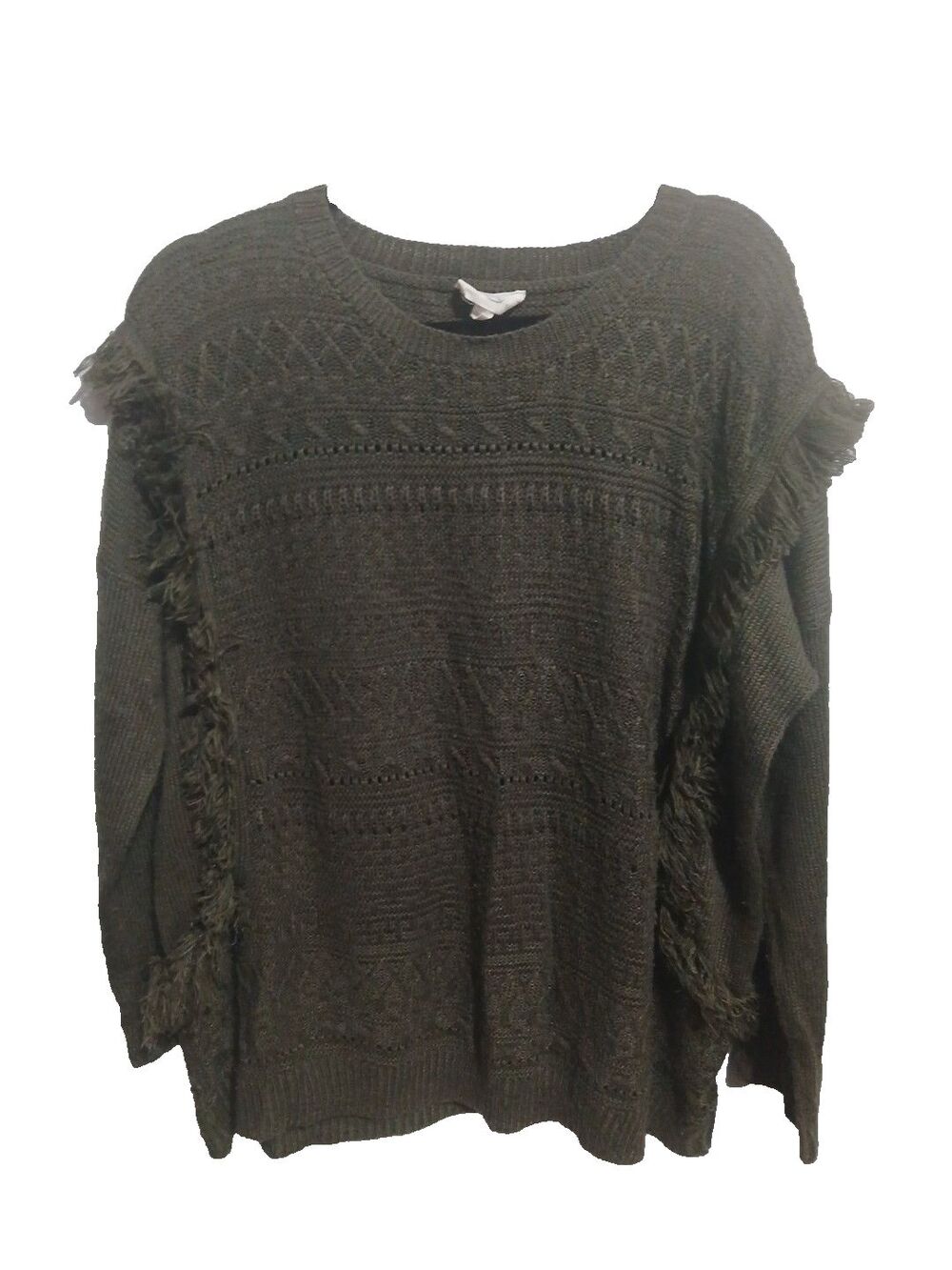 Love Womens Sweater Size M/L  With Fringe  Boho Hippy Dark Green